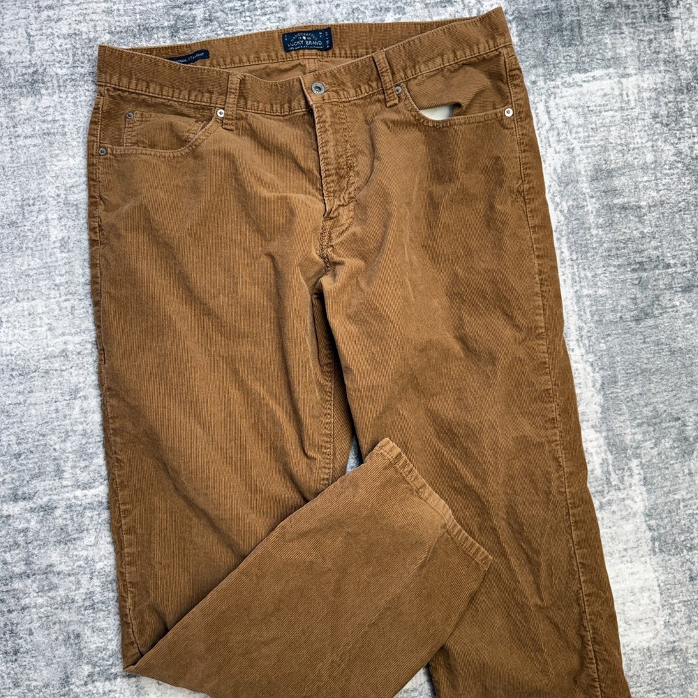 Lucky Brand Jeans Mens 38x32 (36x31) Brown Corduroy‎ 221 Original Straight Pants